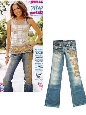 ᥫ᭡. ASO Miley Cyrus vintage y2k low rise dragon jeans 2008 Twist Magazine
